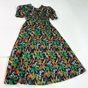 Du Paradis Dress Womens Small Midnight Forest Leaf Tropical Beachy New